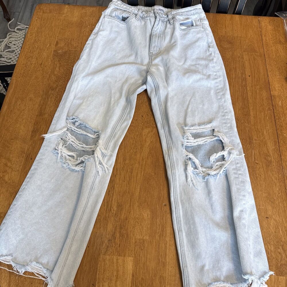 VERVET Jeans Womens 27 Light Wash Distressed Straight Leg Raw Hem Cotton Denim